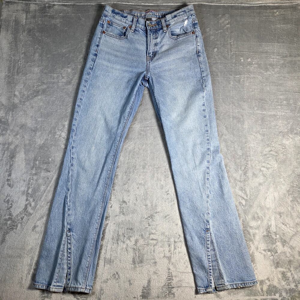 American Eagle 90s Bootcut Jeans Womens 2 Light‎ Blue Slit Hem Stretch